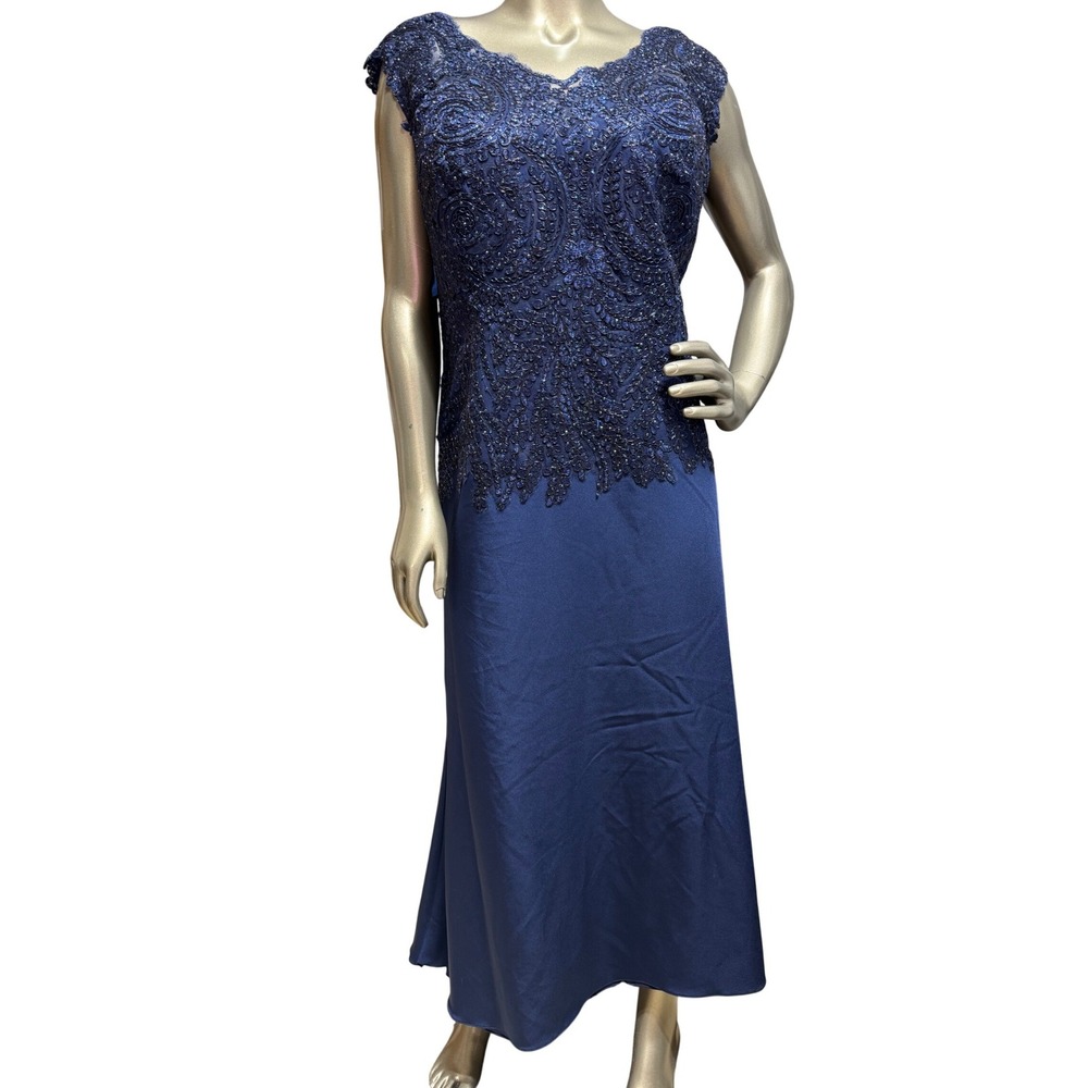 Aspeed USA Navy Blue Beaded Lace Evening Gown Formal Dress XXL RN152755
